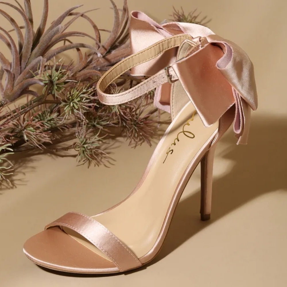 Ayanna Blush Satin Bow Ankle Strap High Heel Sandals
